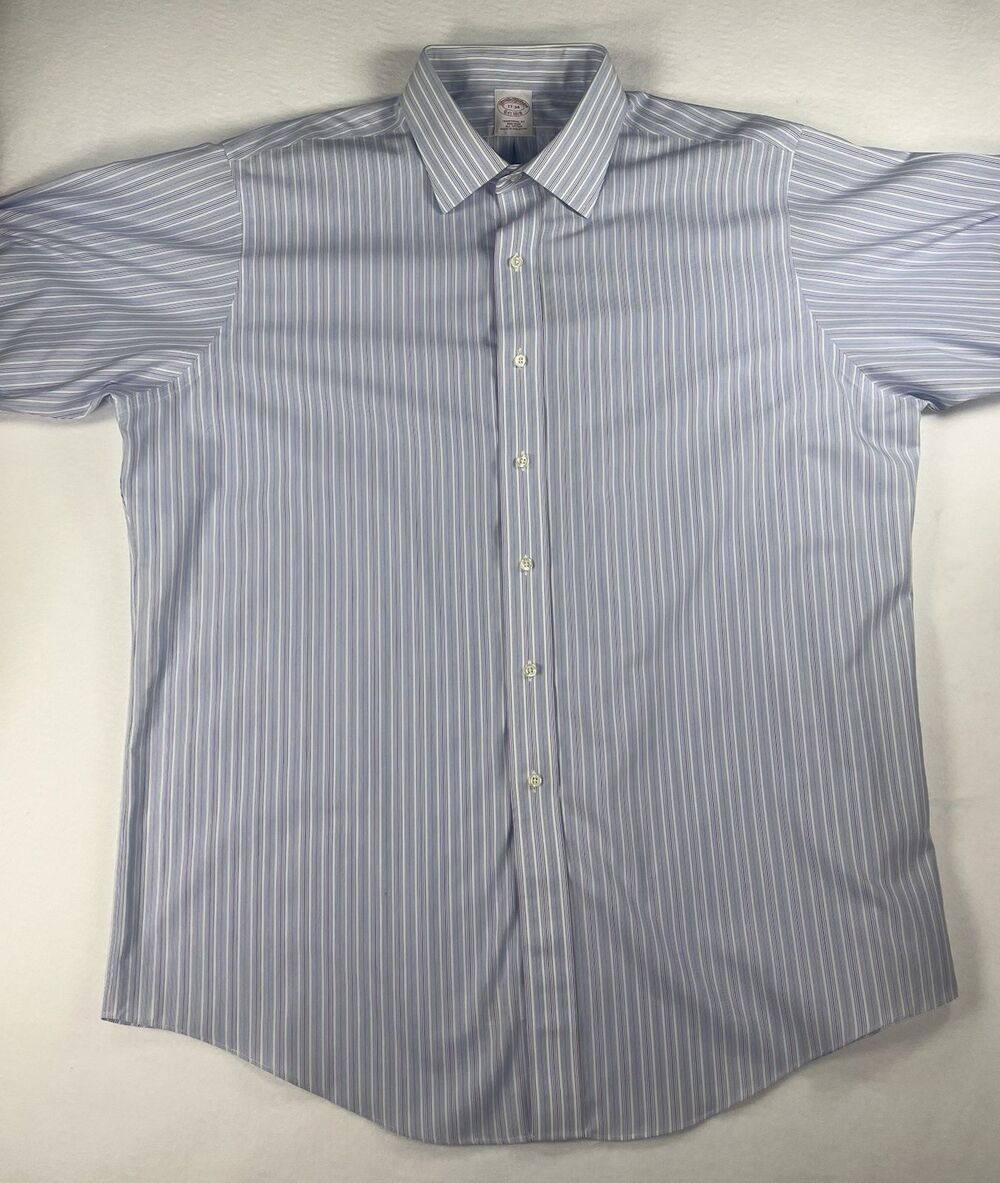 Brooks Brothers Mens 17 34 Blue Striped Traditional Fit Non-Iron Button Down
